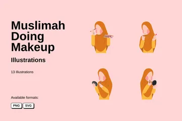 Muslimah haciendo maquillaje Paquete de Ilustraciones