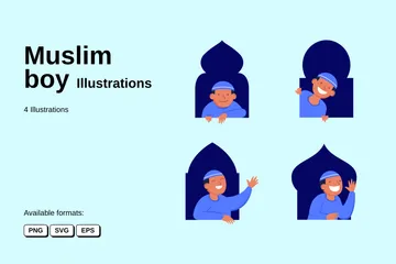 Muslimischer Junge Illustrationspack