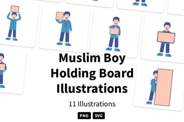 Muslimischer Junge hält Brett Illustrationspack