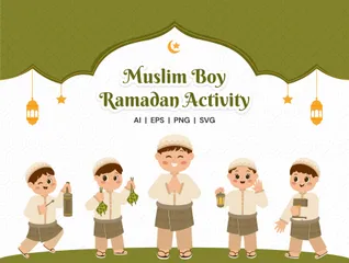 Ramadan-Aktivität für muslimische Jungen Illustrationspack