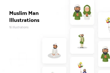 Muslimischer Mann Illustrationspack