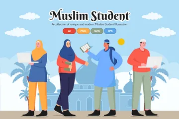 Muslimischer Student Illustrationspack