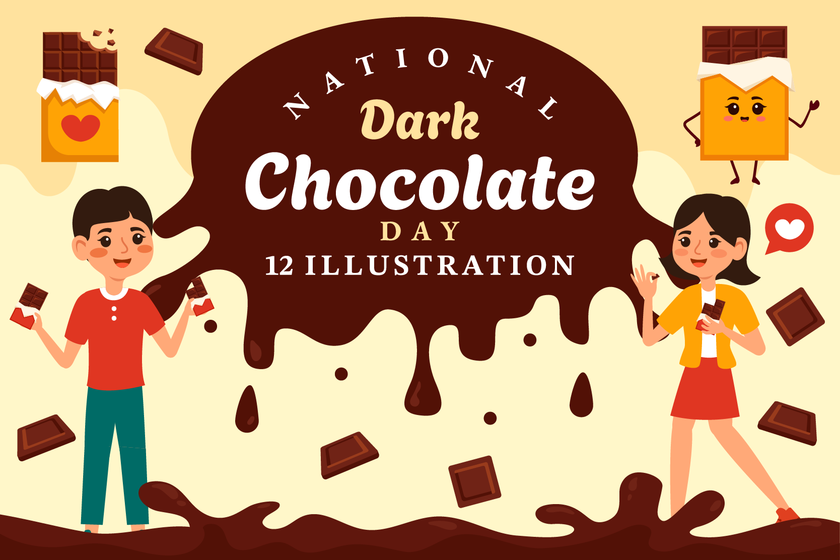 National Dark Chocolate Day Illustration Pack 12 Food & Drink