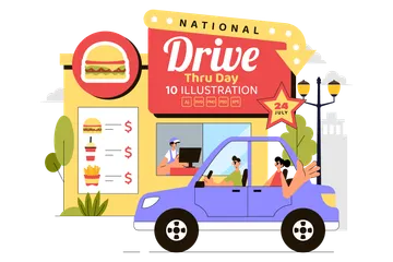 National Drive Thru Day Illustration Pack