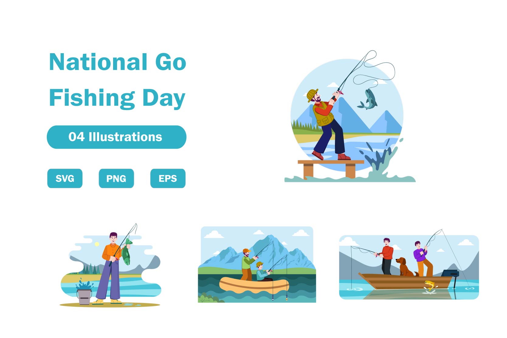 National Go Fishing Day Illustration Pack 4 Festival & Days