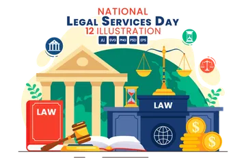 National Legal Services Day Illustration Pack