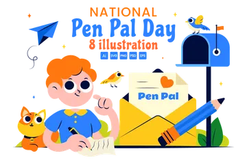 National Pen Pal Day Illustration Pack