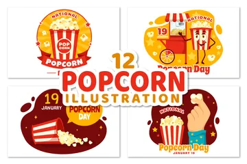 National Popcorn Day Illustration Pack