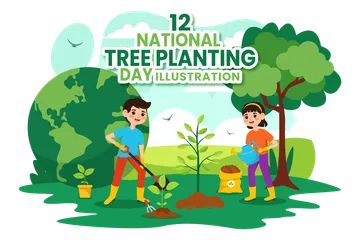 National Tree Planting Day Illustration Pack