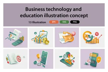 Tecnologia Empresarial e Educação Pacote de Ilustrações