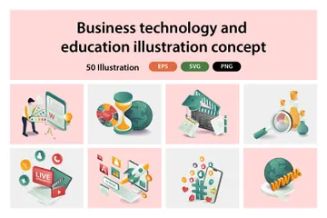 Tecnología empresarial y educación Paquete de Ilustraciones