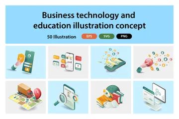 Tecnología empresarial y educación Paquete de Ilustraciones