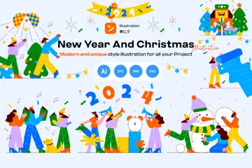 Neujahr und Weihnachten Illustrationspack