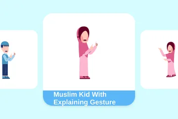 Niño musulmán con gesto explicativo Paquete de Ilustraciones