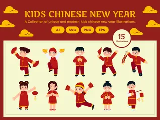 Año nuevo chino para niños Paquete de Ilustraciones