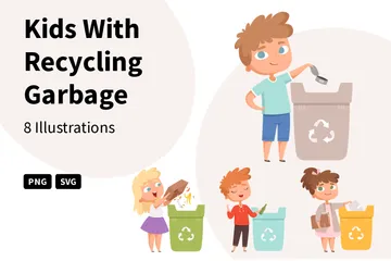 Niños con reciclaje de basura Paquete de Ilustraciones