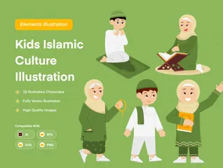Niños cultura islámica Paquete de Ilustraciones