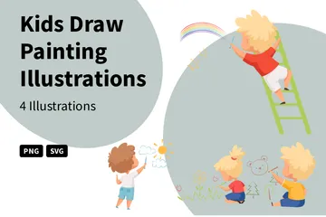 Niños dibujan pintura Paquete de Ilustraciones