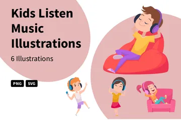 Los niños escuchan música Paquete de Ilustraciones
