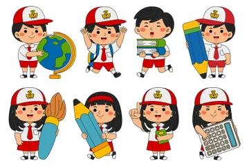 Niños estudiantes de Indonesia Paquete de Ilustraciones