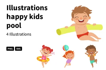 Niños felices en la piscina Illustration Pack