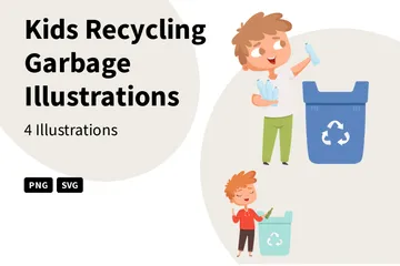 Niños reciclando basura Paquete de Ilustraciones