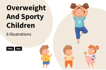 Niños con sobrepeso y deportistas Paquete de Ilustraciones