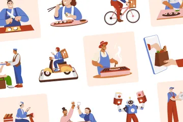 Nourriture et livraison Pack d'Illustrations