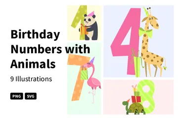 Números de aniversário com animais Pacote de Ilustrações