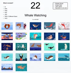 Observando a baleia Pacote de Ilustrações