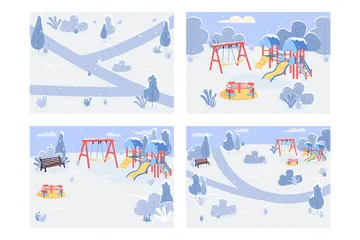 Öffentlicher Park im Winter Illustrationspack