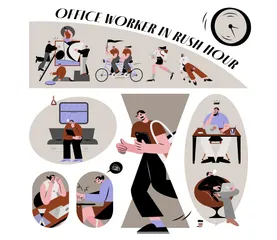 Office Worker In Rush Hour Illustration Pack