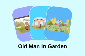 Old Man In Garden Illustration Pack