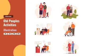 Old People Activities Illustration Pack