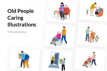 Old People Caring Illustration Pack