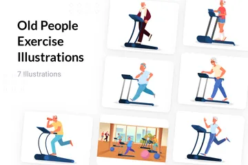 Old People Exercise Illustration Pack