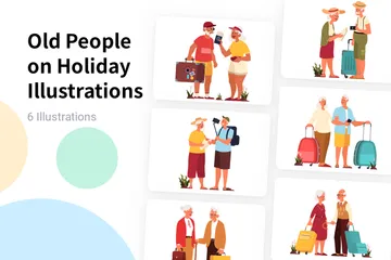 Old People On Holiday Illustration Pack