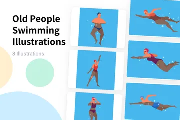 Old People Swimming Illustration Pack