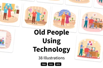 Old People Using Technology Illustration Pack