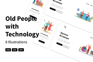 Old People With Technology Illustration Pack