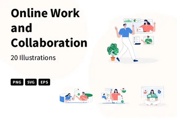 Online-Arbeit und Zusammenarbeit Illustrationspack