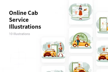 Online Cab Service Illustration Pack