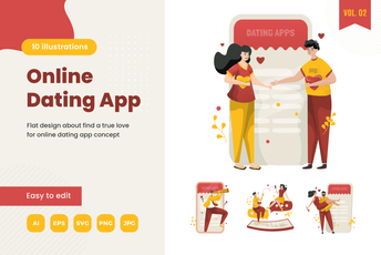 Online Dating App Illustration Pack