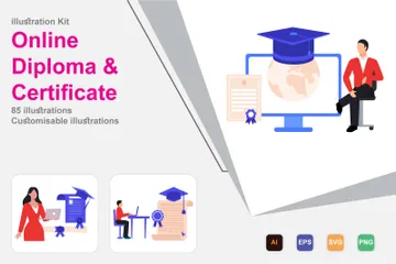 Online Diploma & Certificate Illustration Pack