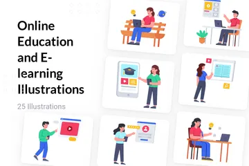 Online Education And E-learning Illustration Pack