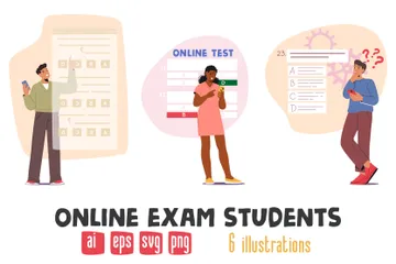 Online Exam Students Illustration Pack