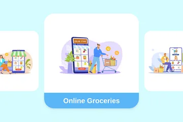 Online Groceries Illustration Pack