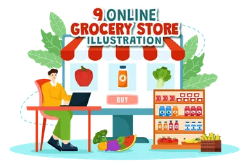 Online Grocery Store Illustration Pack