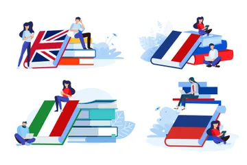 Online Language School And Courses Illustration Pack