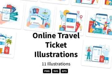 Online-Reiseticket Illustrationspack